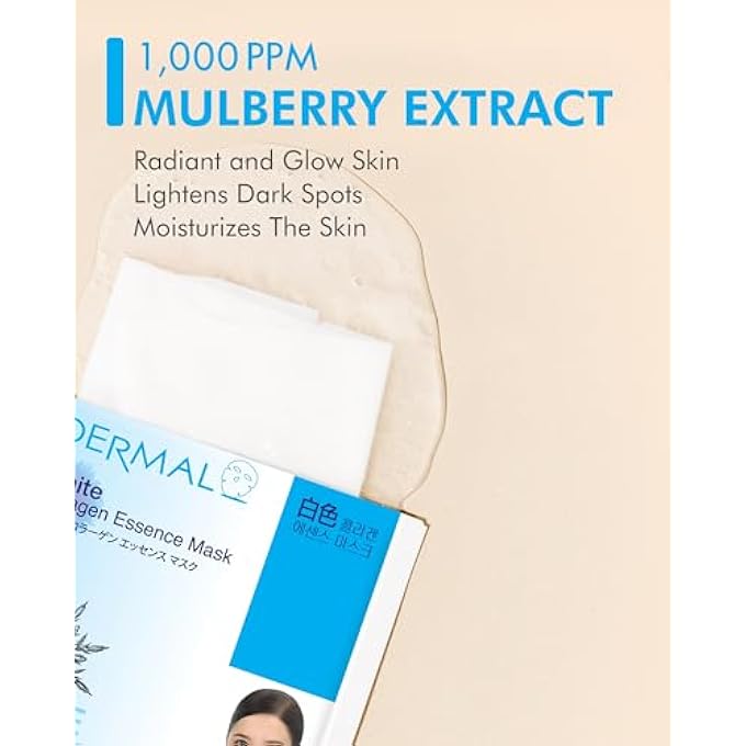 DERMAL WHITE COLLAGEN ESSENCE FULL FACE FACIAL MASK SHEET 23G PACK OF 10 - Image 3